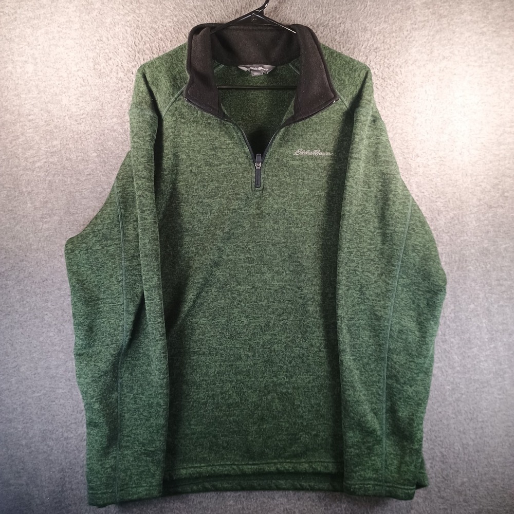 Eddie Bauer Quarter Zip‎ Fleece Pullover Sweater Mens XXL Green Mock Neck